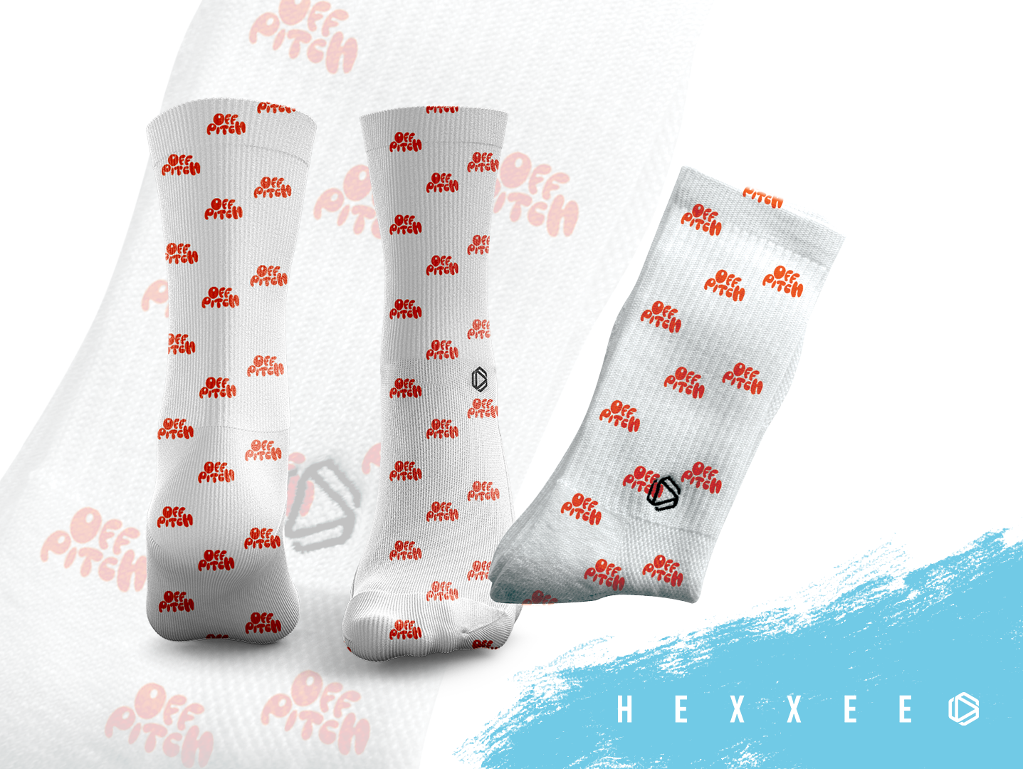 OffPitch X HEXXEE Socks - White / Blood Orange